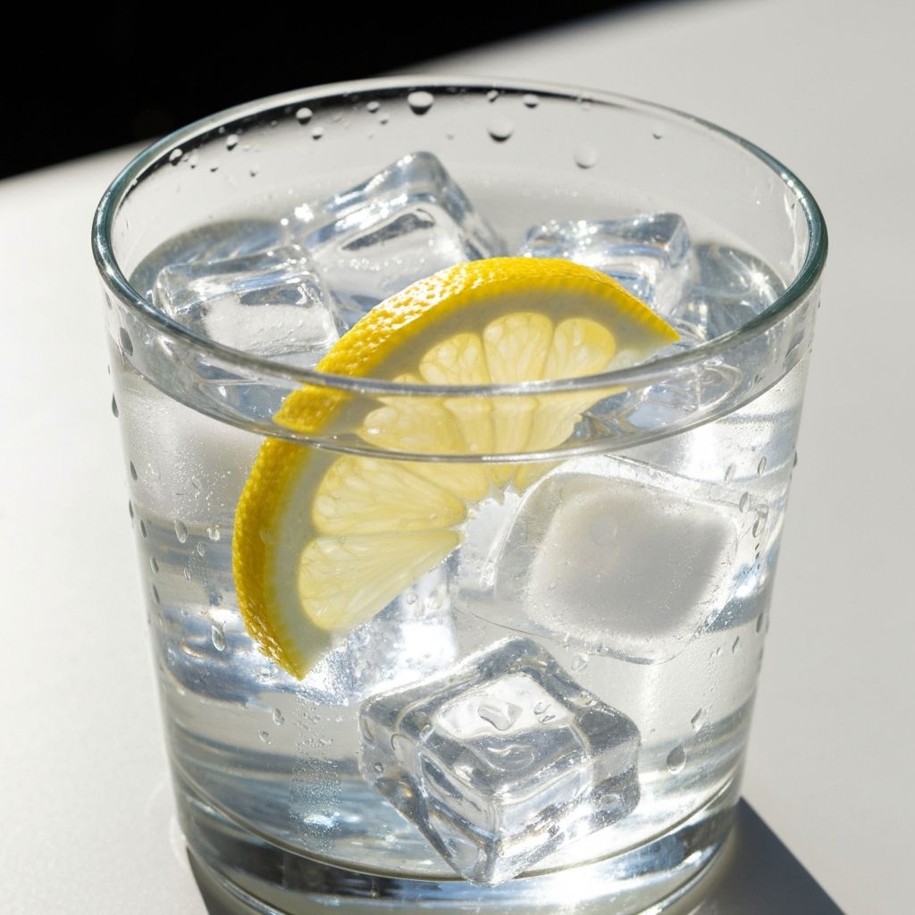 Glas klart vatten med citronskivor